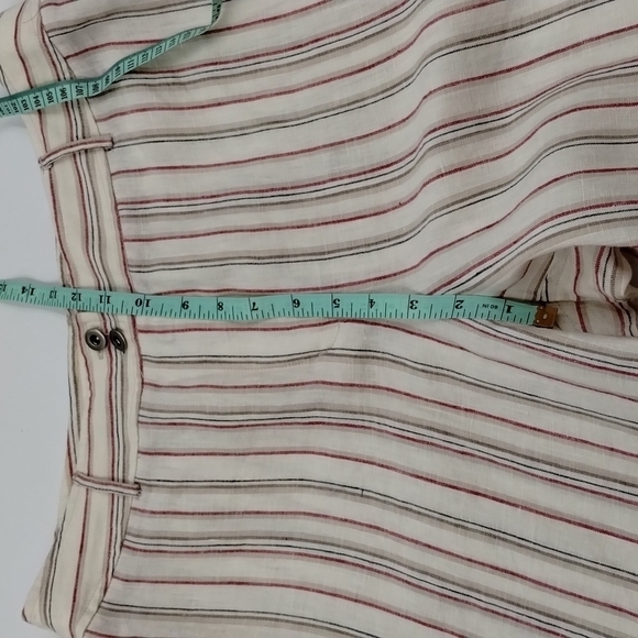 Chicos wide leg pants pinstriped size 10 ivory red black Size 1.5 100% linen - Picture 6 of 11
